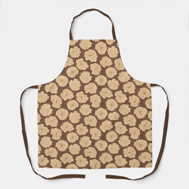 Baroque Roses on walnut brown - seamless pattern.  Apron (Front)