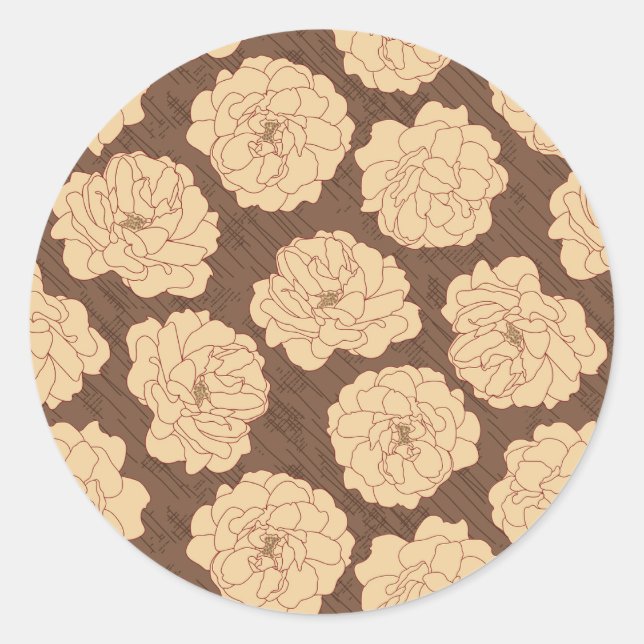 Baroque Roses on walnut brown - seamless pattern.  Classic Round Sticker (Front)