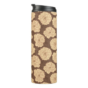 Baroque Roses on walnut brown - seamless pattern. Thermal Tumbler