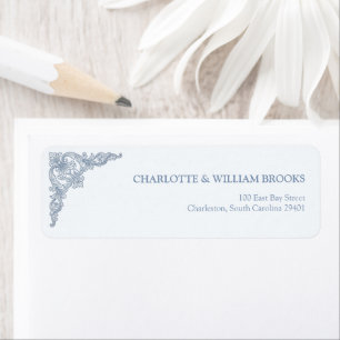 Baroque Shield Crest Dusty Blue Wedding Return Add Address Label