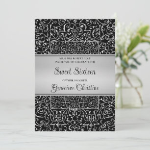 Baroque Silver Frame Quinceanera Invitation