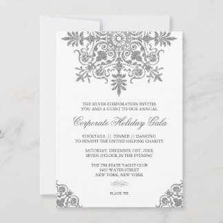 Baroque Silver Glitter Look Holiday Party Invitation