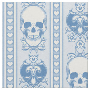 Baroque Skull Stripe Pattern Blue Fabric