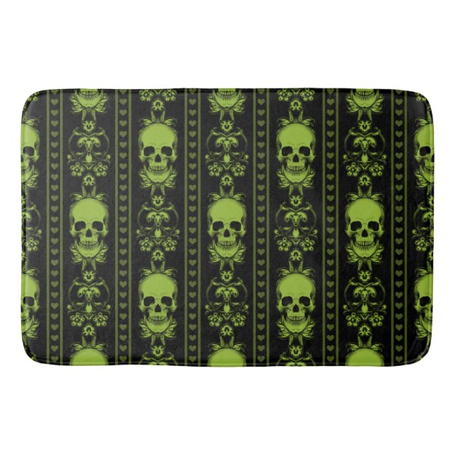 Baroque Skull Stripe Pattern Green Bath Mat (Front)