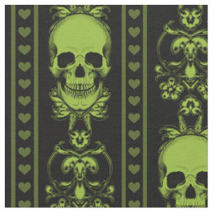 Baroque Skull Stripe Pattern Green Fabric