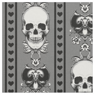 Baroque Skull Stripe Pattern Grey Fabric