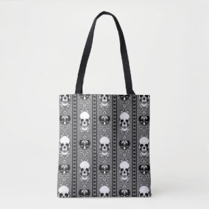 Baroque Skull Stripe Pattern Grey Tote Bag