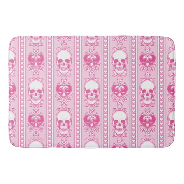 Baroque Skull Stripe Pattern Pink Bath Mat (Front)
