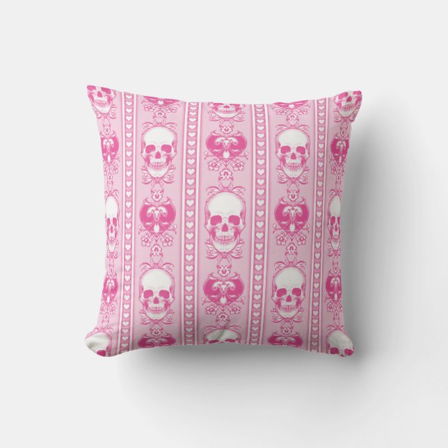 Baroque Skull Stripe Pattern Pink Cushion (Front)