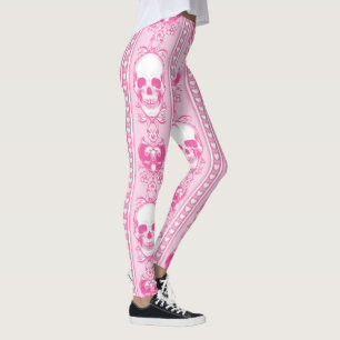 Baroque Skull Stripe Pattern Pink Leggings