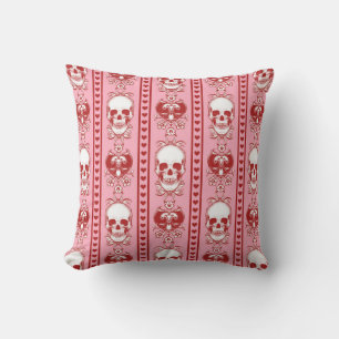 Baroque Skull Stripe Pattern Pink Red Cushion