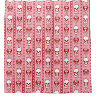 Baroque Skull Stripe Pattern Pink Red Shower Curtain