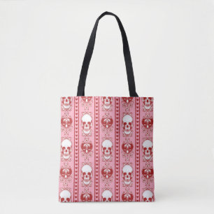 Baroque Skull Stripe Pattern Pink Red Tote Bag