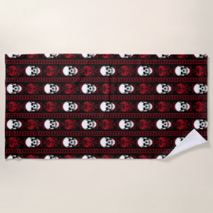 Baroque Skull Stripe Pattern Red Beach Towel