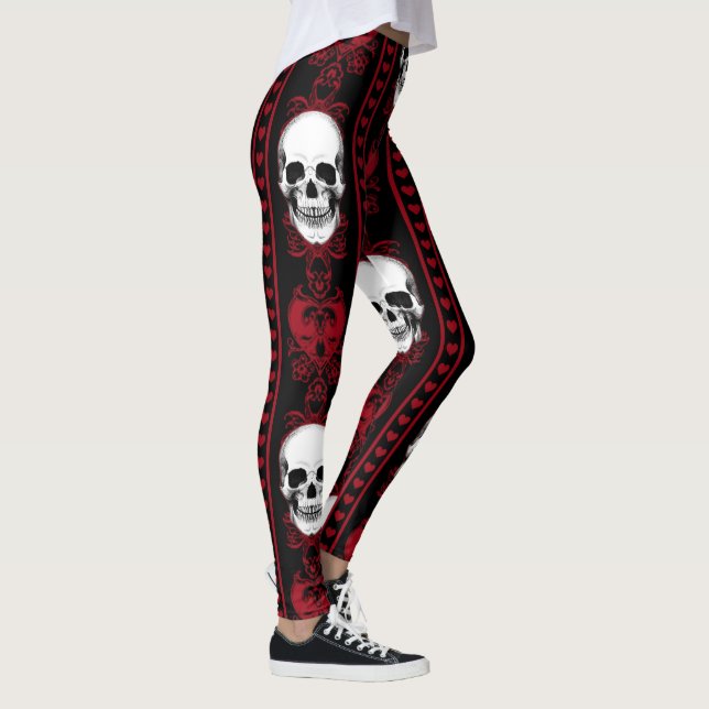 Baroque Skull Stripe Pattern Red Leggings (Right)
