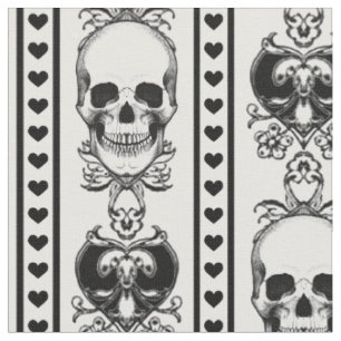 Baroque Skull Stripe Pattern White And Black Fabric
