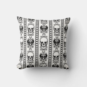 Baroque Skull Stripe Pattern White Cushion