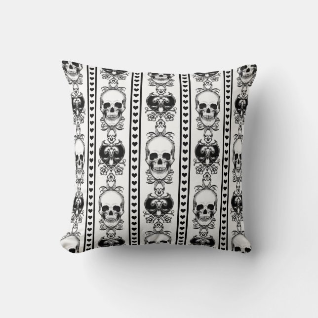Baroque Skull Stripe Pattern White Cushion (Front)