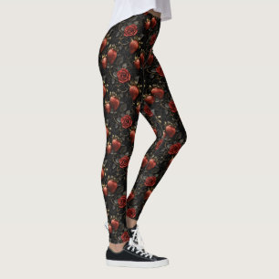 Baroque Strawberries and Roses Seamless Pattern Leggings