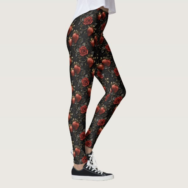 Baroque Strawberries and Roses Seamless Pattern Leggings (Right)