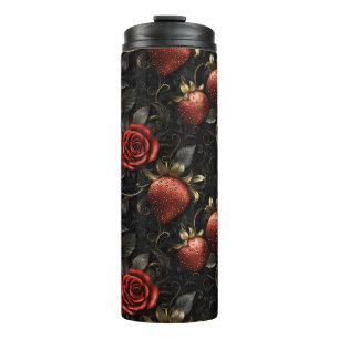 Baroque Strawberries and Roses Seamless Pattern Thermal Tumbler