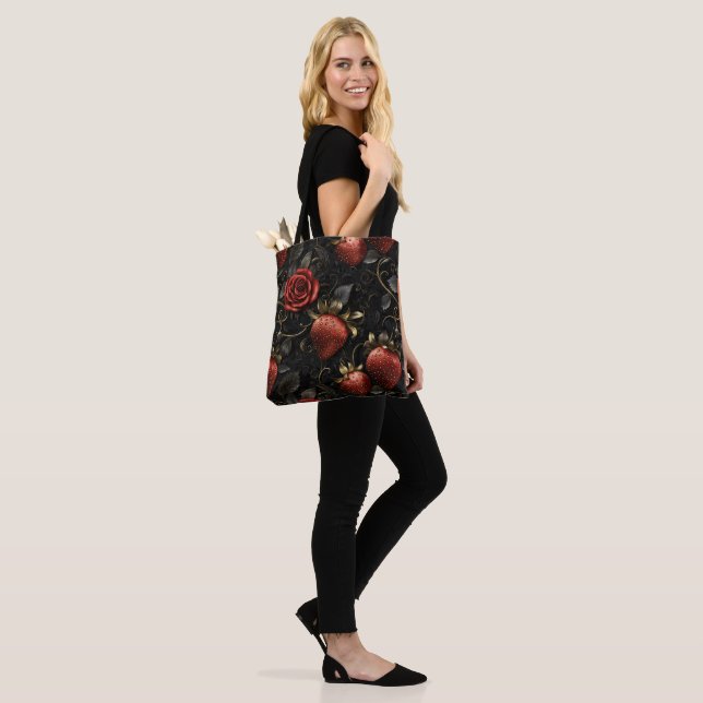 Baroque Strawberries and Roses Seamless Pattern Tote Bag (On Model)