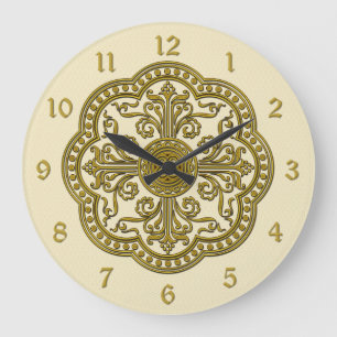 Baroque Style Brass Circle Medallion Clock Cream
