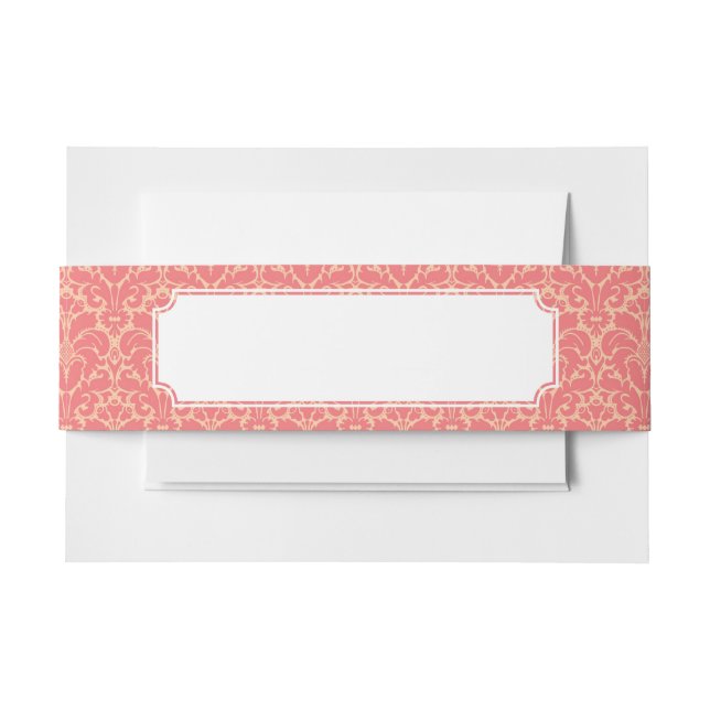 Baroque style damask background invitation belly band (Front Example)