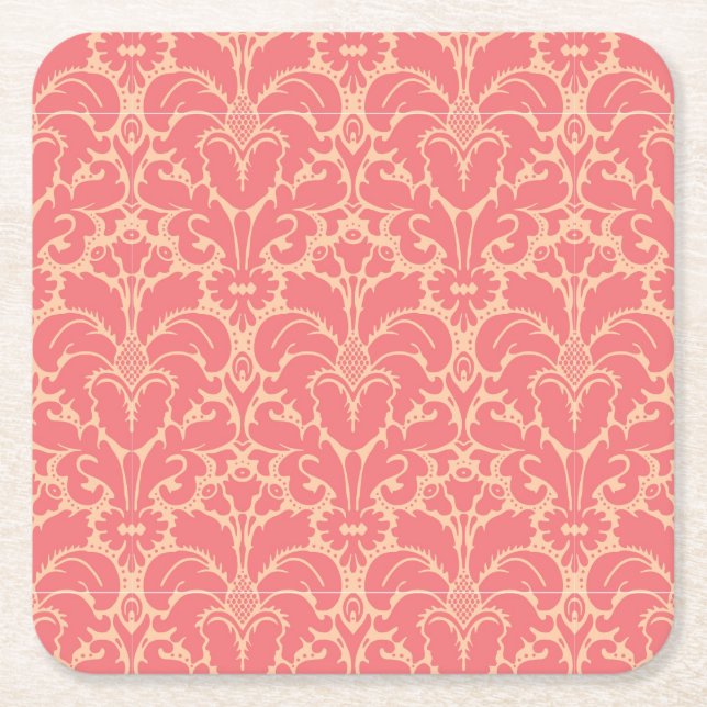 Baroque style damask background square paper coaster (Front)
