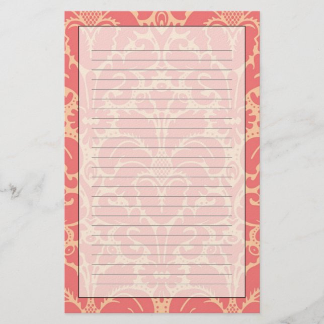 Baroque style damask background stationery (Front)