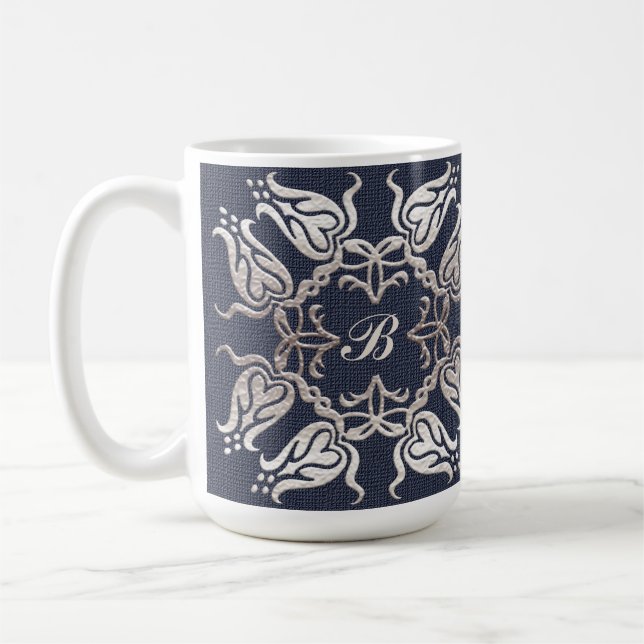 baroque style floral  blue pattern coffee mug (Left)