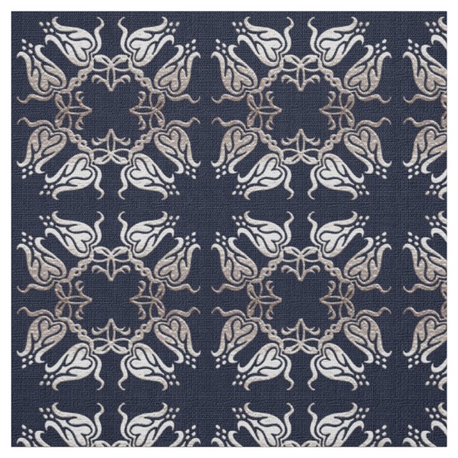 baroque style floral  blue pattern fabric (Swatch)