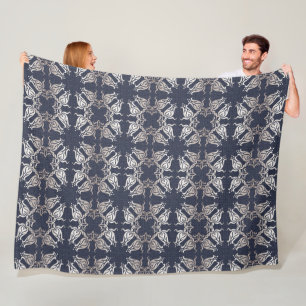 baroque style floral  blue pattern fleece blanket