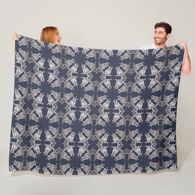 baroque style floral  blue pattern fleece blanket (In Situ)