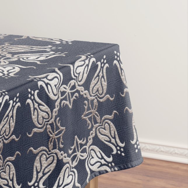 baroque style floral  blue pattern tablecloth (In Situ)