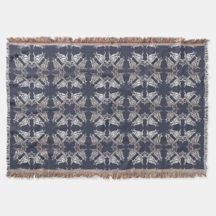 baroque style floral blue pattern throw blanket