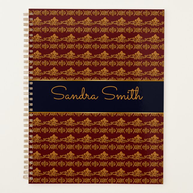 Baroque style floral burgundy pattern planner (Front)