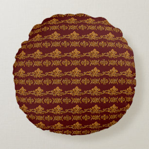 Baroque style floral burgundy pattern round cushion