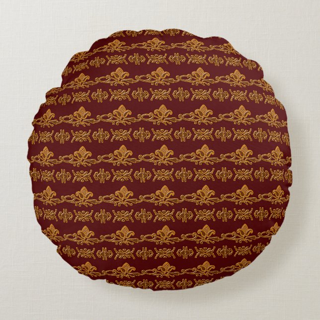 Baroque style floral burgundy pattern round cushion (Front)