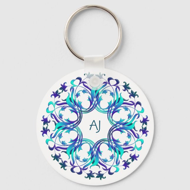 Baroque style Floral design Classic Round Sticker  Key Ring (Front)