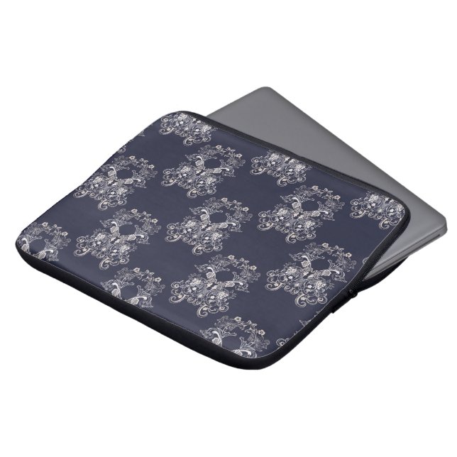 baroque style floral navy pattern. laptop sleeve (Front Top)