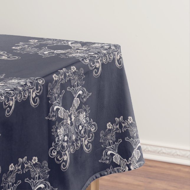 baroque style floral navy pattern. tablecloth (In Situ)