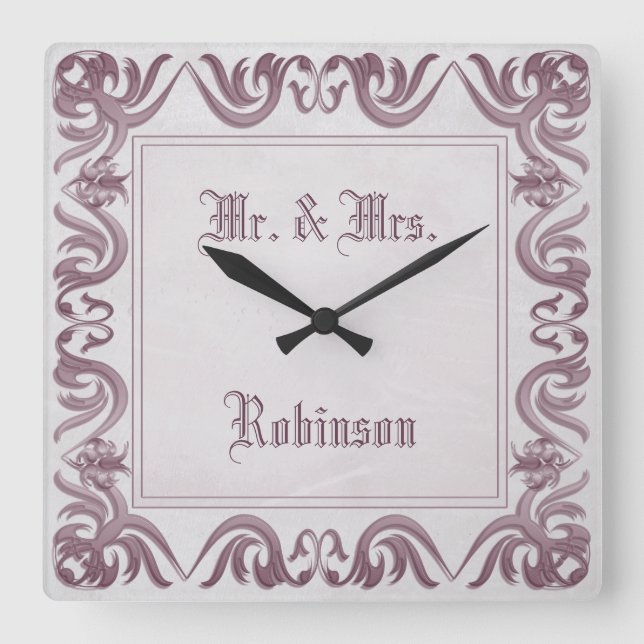 Baroque style grunge frame. square wall clock (Front)