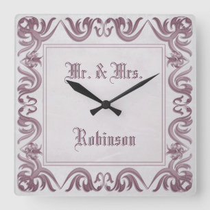 Baroque style grunge frame. text. square wall clock