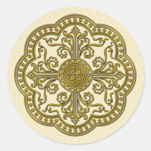 Baroque Style Medallion in Antique Gold Classic Round Sticker