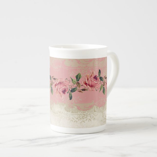 Baroque Style Vintage Rose Lace Bone China Mug (Front Right)