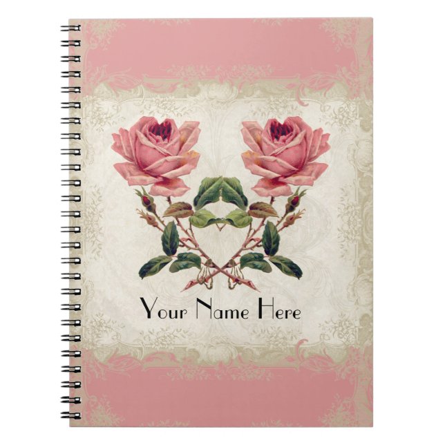Baroque Style Vintage Rose Lace Notebook (Front)