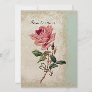 Baroque Style Vintage Rose Mint n Cream Lace Invitation