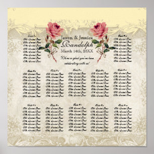 Baroque Style Vintage Rose Reception Seating Chart