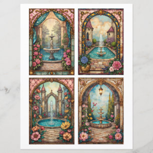 Baroque style water fountain scenes paper cards